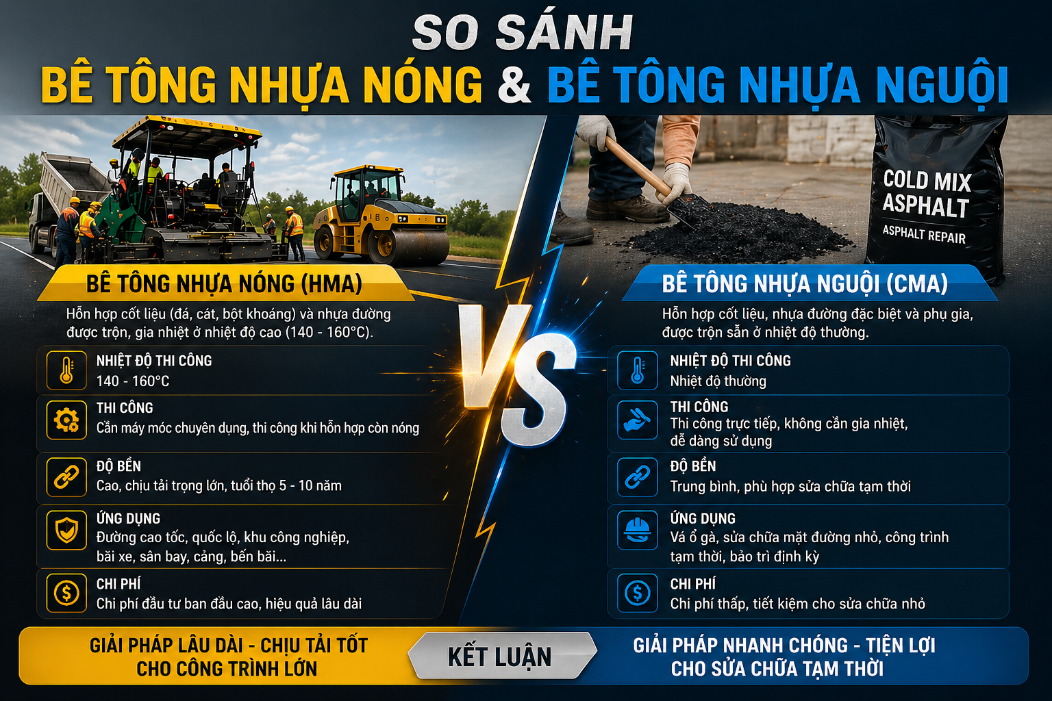 so sánh bê tông nhựa nóng và bê tông nhựa nguội