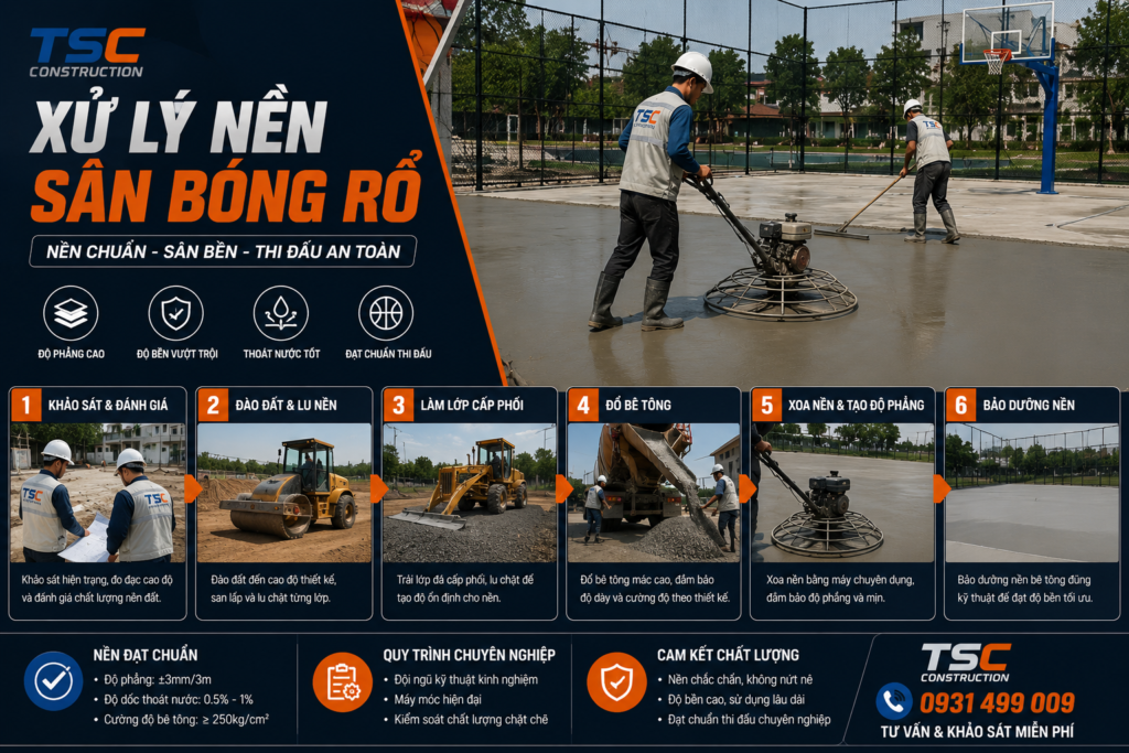 xử lí nền sân bóng rổ