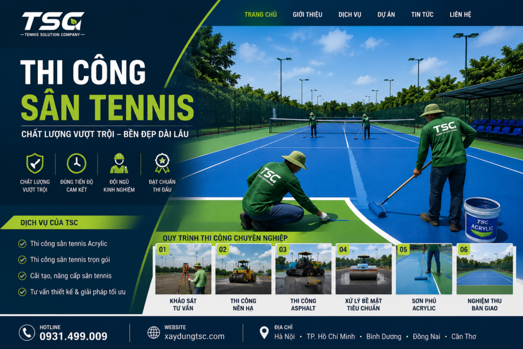 tsc chuyên thi công sân tennis chất lượng cao uy tín chất lượng