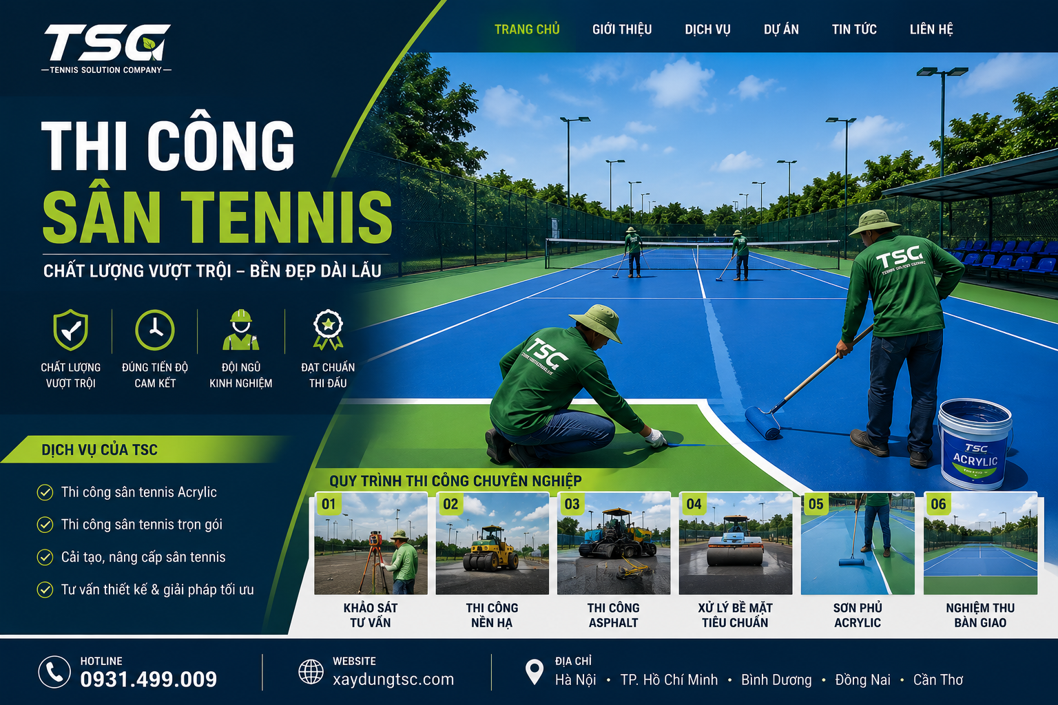 tsc chuyên thi công sân tennis chất lượng cao uy tín chất lượng