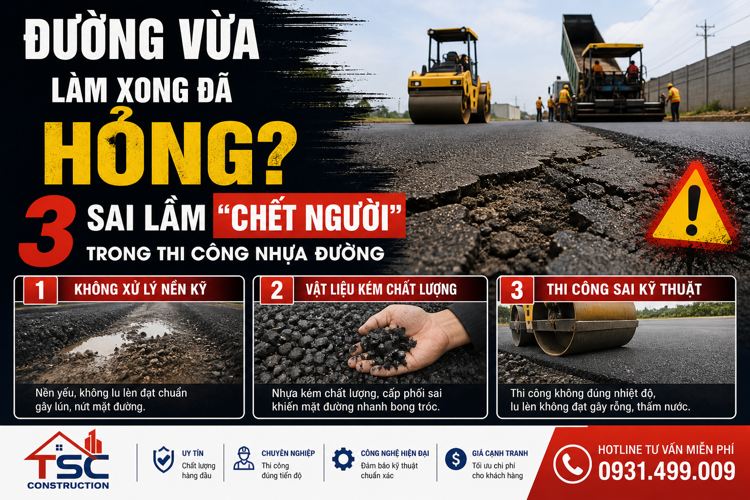 Đường Vừa Làm Xong Đã Hỏng? 3 Sai Lầm “Chết Người” Trong Thi Công Nhựa Đường