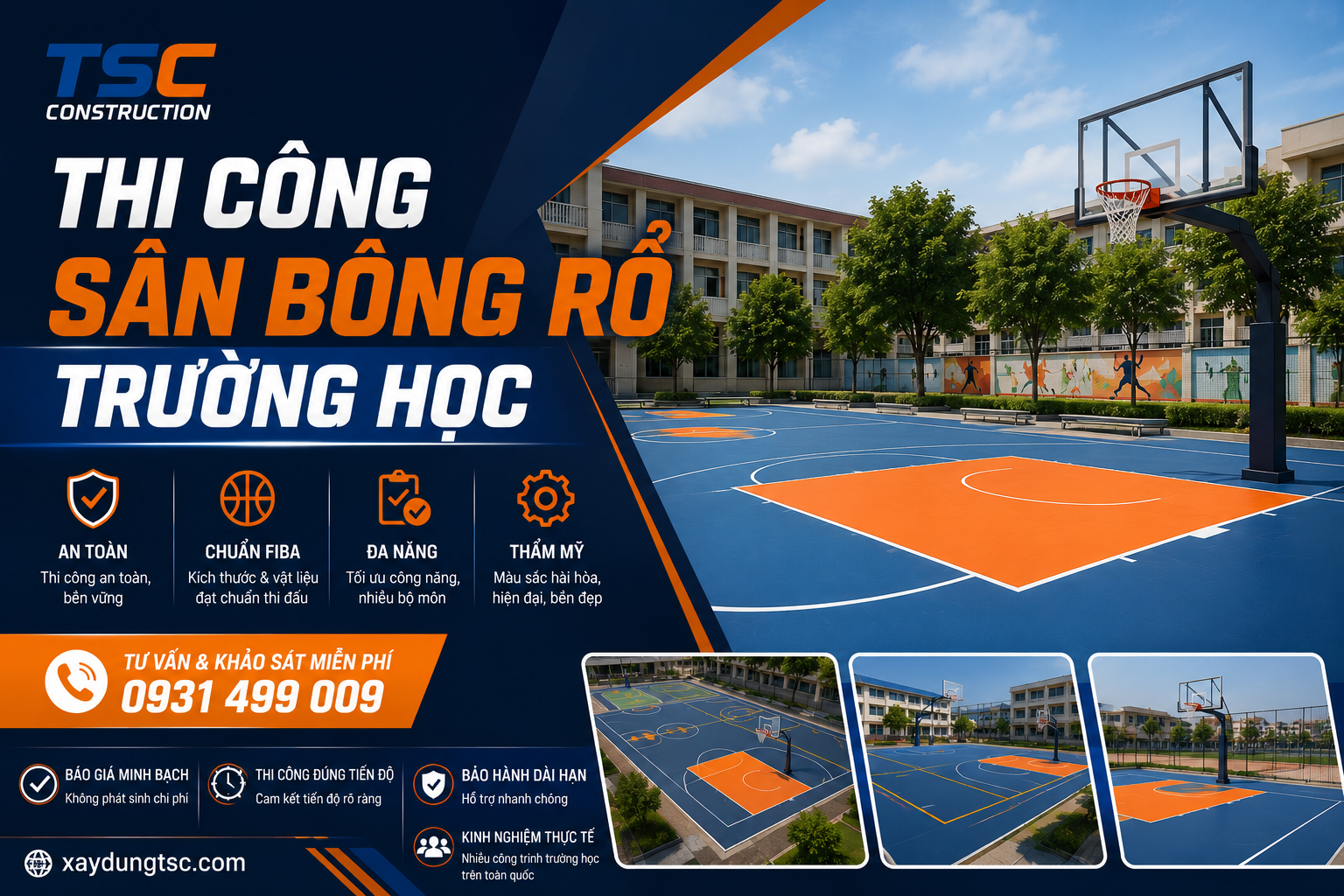 thi công sân bóng rổ trường học